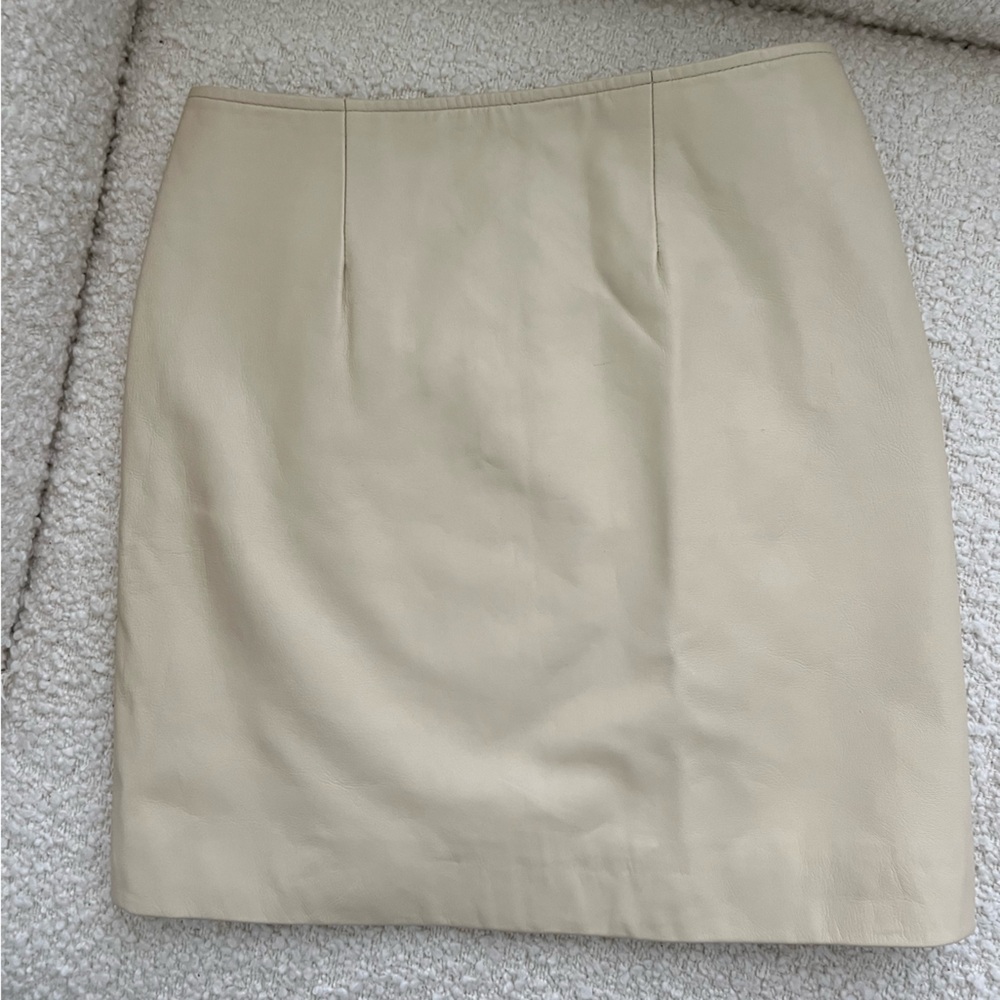 RETROFETE Willa Leather Pleated Skirt, Beige Size Small - Picture 11 of 11